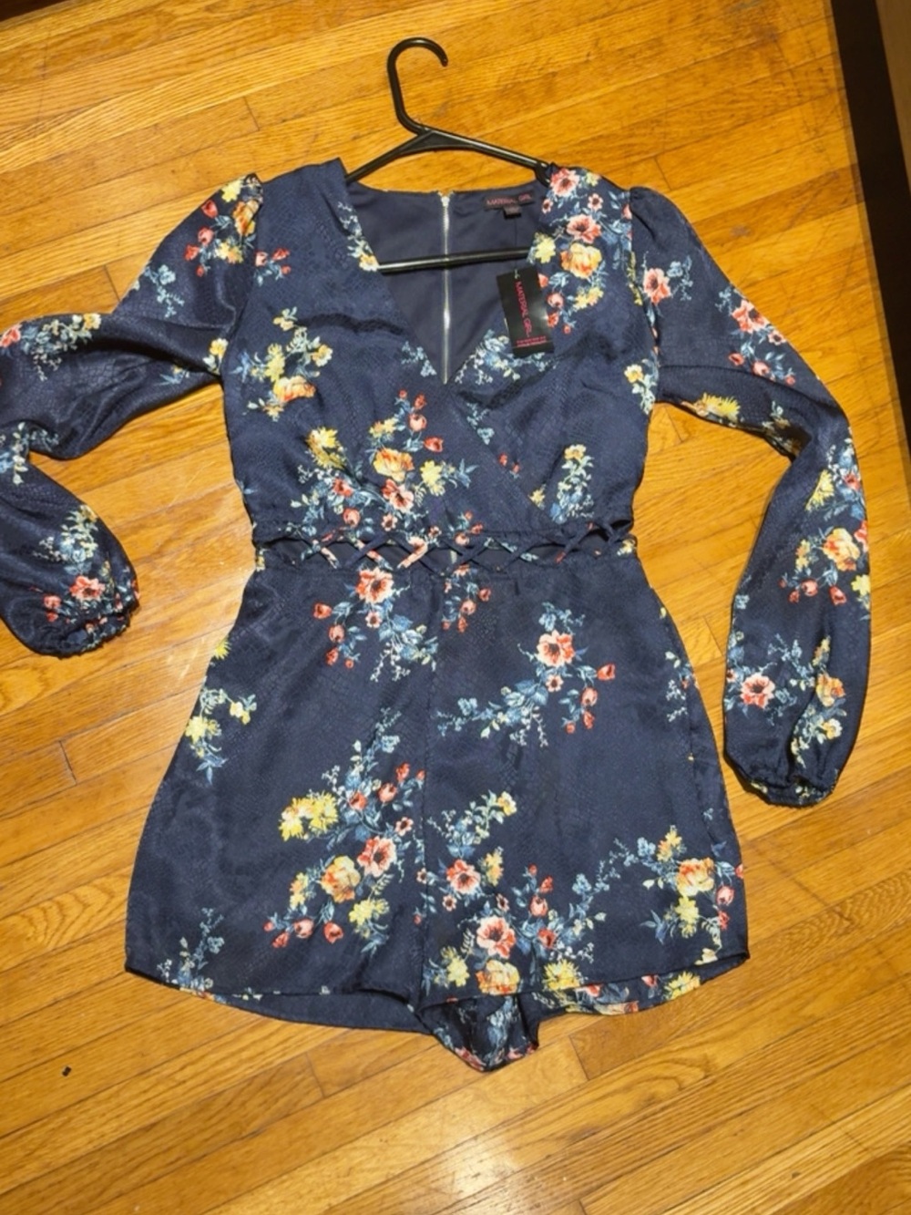 Material Girl Navy Floral Long-Sleeve Romper